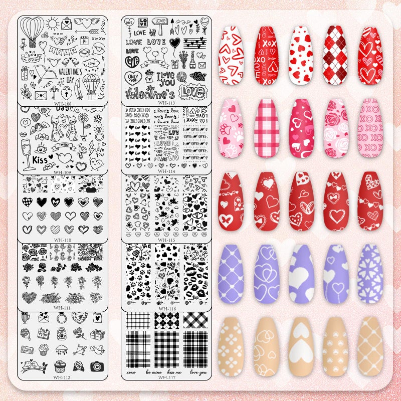 وولاين مجموعة Whaline المكونة من 10 قطع لتزيين الأظافر في عيد الحب، بتصميمات رومانسية على شكل قلب ووردة، مثالية لحفلات الزفاف والذكرى السنوية، أو لتزيين الأظافر بنفسك في صالونات التجميل. - Image 3